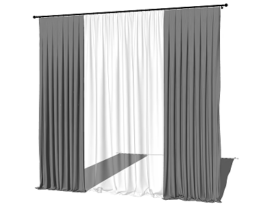 Layered Gray And White Curtains For Modern Home Interior Decoration 3d model