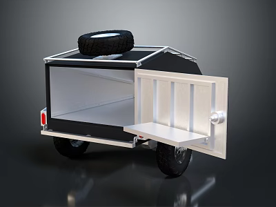 Utility Trailer With Open Side Door Metal Construction And Tire On Top 3d model