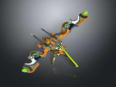Futuristic Aircraft Model With Vibrant Orange Green Blue Accents And Unique Wing Design 3d model