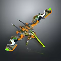 Futuristic Aircraft Model With Vibrant Orange Green Blue Accents And Unique Wing Design