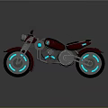 Red Futuristic Motorcycle With Blue Glowing Wheels And Sci Fi Design
