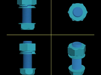 Blue Hexagon Bolts and Nuts Key Hardware Tools for Mechanical Projects 3d model