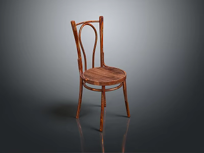 Wooden Leisure Chair With Curved Backrest Round Seat Slender Legs And Classic Design 3d model