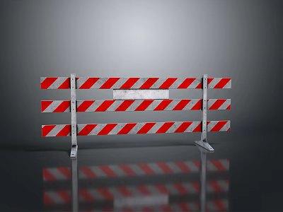 Reflective Red And White Barrier Against Gray Background With Ground Reflection 3d model