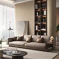 Modern Minimalist Living Room Beige Sofa and Coffee Table Set with Cushions Armchair and Ottoman