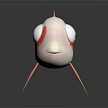 Pink And White Cartoon Fish With Big Eyes Red Fins And Tail On Dark Background