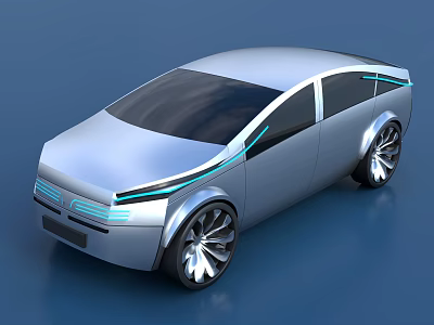 Silver Futuristic Car With Streamlined Body Blue LED Stripes And Large Alloy Wheels 3d model