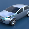 Silver Futuristic Car With Streamlined Body Blue LED Stripes And Large Alloy Wheels
