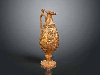 Detailed Golden Carved Vase Sculpture With Intricate Patterns Handle And Base 3d model