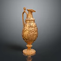 Detailed Golden Carved Vase Sculpture With Intricate Patterns Handle And Base