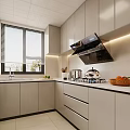 Modern Kitchen Interior With White Cabinets Black Range Hood And Marble Countertop