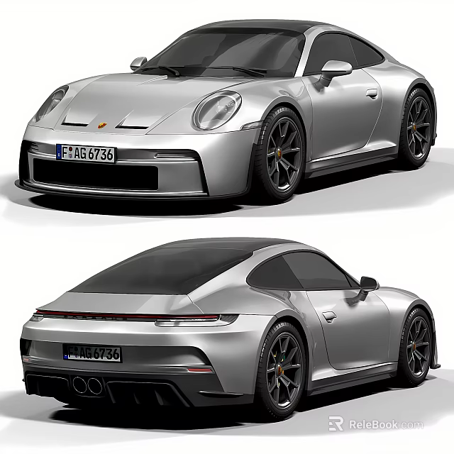Silver Sports Car Front And Rear Views 3d model 