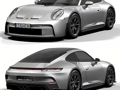 Silver Sports Car Front And Rear Views 3d model