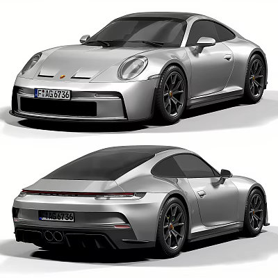Silver Sports Car Front And Rear Views 3d model
