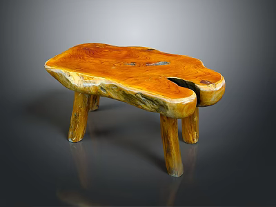 Natural Wood Rustic Stool Featuring Irregular Shape And Four Solid Wooden Legs 3d model