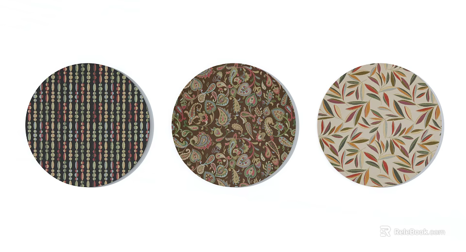 Decorative Round Rugs with Geometric Floral and Leaf Patterns for Home Decor 3d model
