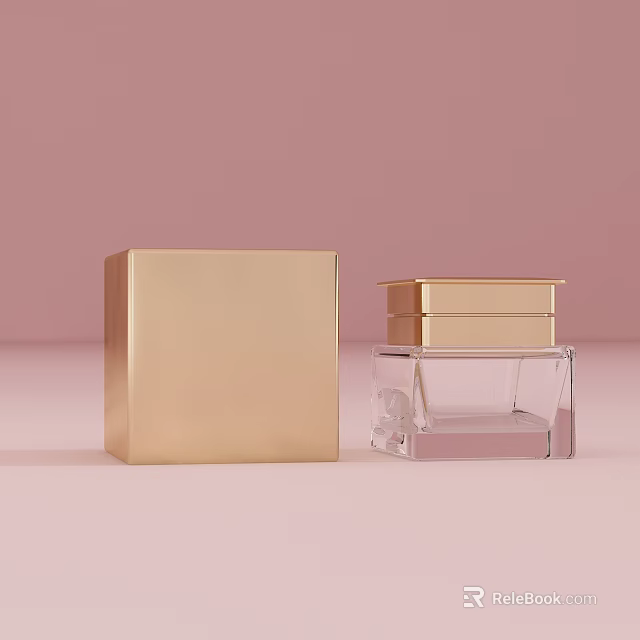 Elegant Golden Square Ceramic Vessels With Transparent Container On Pink Background 3d model