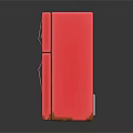 Red Double Door Kitchen Refrigerator With Golden Label And Shiny Exterior