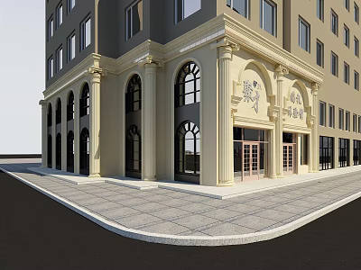 Classical Modern Mall Store Exterior With Arched Windows Columns And Stone Facade 3d model