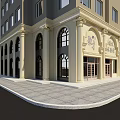 Classical Modern Mall Store Exterior With Arched Windows Columns And Stone Facade
