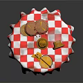 Small Wooden Table With Red And White Checkered Cloth And Stacked Honey Jars