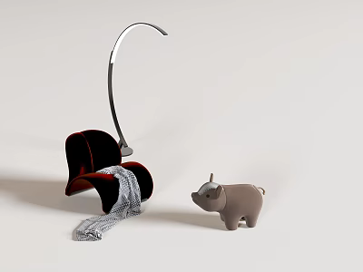 Red Velvet Single Sofa With Gray Throw Blanket And Pig Figurine On White Background 3d model