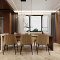 Elegant Modern Restaurant Interior With Open Kitchen Marble Accents And Dining Table Chairs