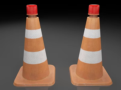 Practical Road Facilities With Orange Traffic Cones Red Top Caps And White Reflective Stripes 3d model