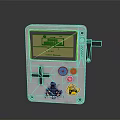 White Handheld Game Console With Green Screen Cross Directional Pad Blue Red Buttons And Stickers
