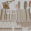 Wooden Garden Ornaments With Wheels Ladders Railings And Decorative Structures