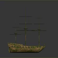 Green Vintage Ship Model With Multiple Masts And Detailed Hull Structure
