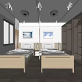 Hospital Outpatient Ward With Two Beds Wooden Furniture Wall Paintings And Windows