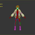 3D Character With Red Hair Purple Blue Coat Shorts And Blue Boots Standing