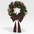 Christmas Wreath Decorated With Green Plants Red Berries Gold Leaves And Brown Bow