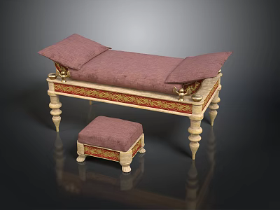 Elegant Ornate Daybed With Pink Cushion Carved Legs And Gold Accented Ottoman 3d model