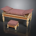Elegant Ornate Daybed With Pink Cushion Carved Legs And Gold Accented Ottoman