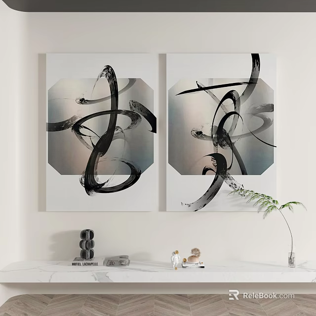 Abstract Black White Lines Wall Art For Modern Home Interior Decor 3d model