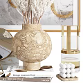Modern Elegant Decorative Ornament Collection With Abstract Golden Painting Dried Flowers Glass Vase And Mirror