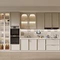 Modern Kitchen Interior With Glass Door Cabinets Built in Oven And Countertop Lighting