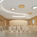 Kindergarten Interior Design With Wooden Walls Round Ceiling Lights And Small Chairs Tables