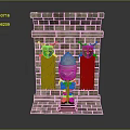Stone Archway Structure With Green Banners And Silver Knight Statue On Red Pedestal