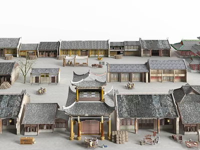 Chinese Traditional Commercial Street With Ancient Architecture Classic Storefronts And Tile Roofs 3d model