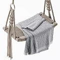 Cozy Woven Rope Hanging Chair With Plaid Blanket And Soft Cushion