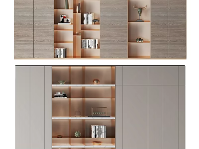 Modern Open Shelf Bookcase With Books Decorative Items And Small Plants 3d model