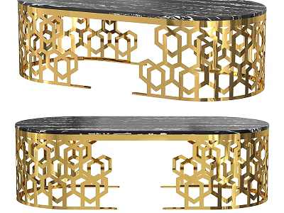 Elegant Coffee Table With Gold Frame Intricate Cutout Design And Marble Top 3d model