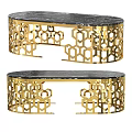 Elegant Coffee Table With Gold Frame Intricate Cutout Design And Marble Top 3d model