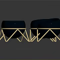 Modern Decorative Furniture With Three Black Bowls On Golden Stands