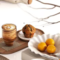 Stylish Dinnerware Set With Natural Branches Vase Decoration Bread Muffin Oranges Wine Glass Cup Placemats