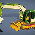 Green And Yellow Industrial Construction Excavator Machine With Track And Bucket