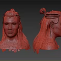 Game and Movie Character With Long Braided Hair Bun And Red Eyes Front Side Views
